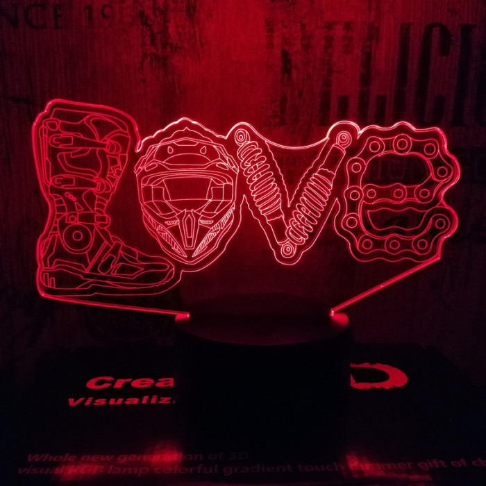 Motoros love  7 színű 3D led lámpa