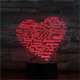 Szív Szavai 7 színű 3D led lámpa