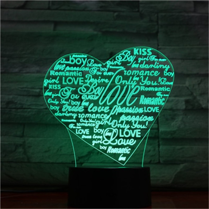 Szív Szavai 7 színű 3D led lámpa