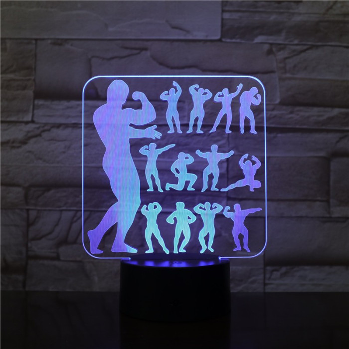 Bodybuilding 7 színű 3D led lámpa