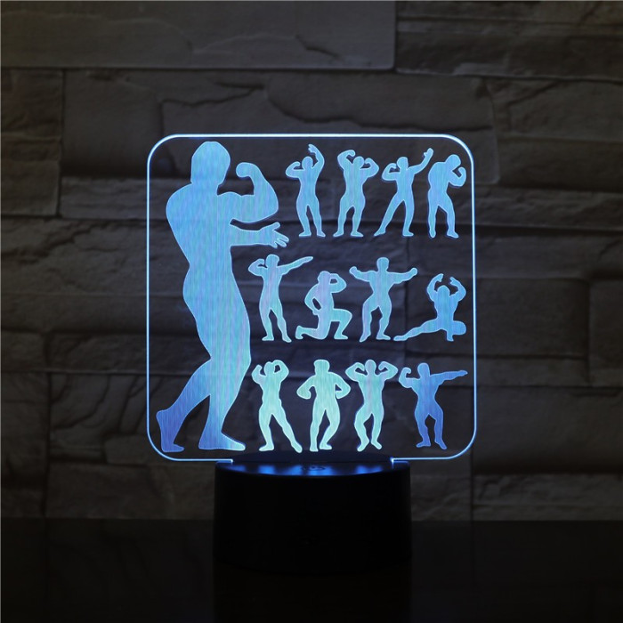 Bodybuilding 7 színű 3D led lámpa