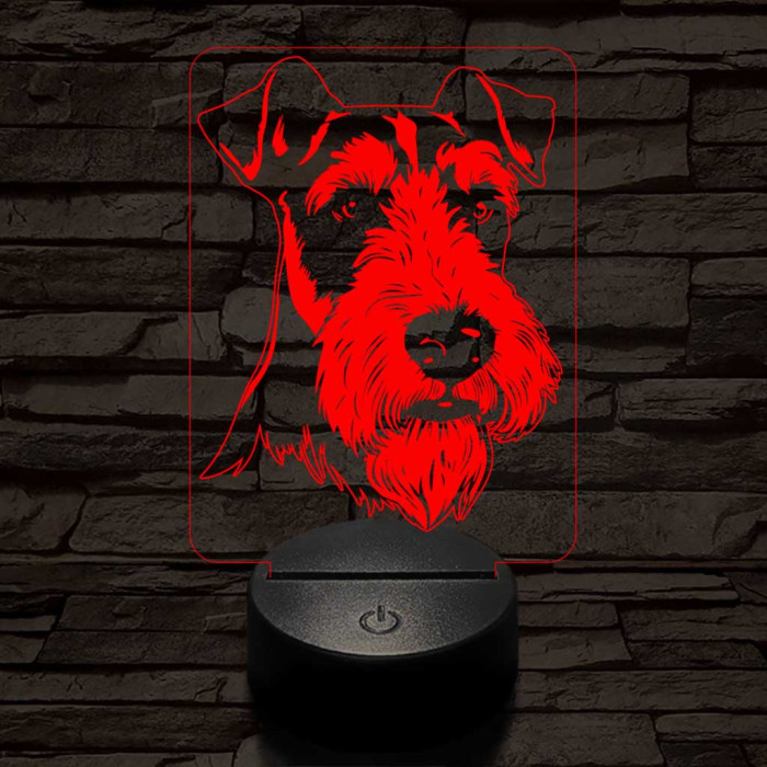 Drótszőrű foxterrier-fej 7 színű 3D led lámpa