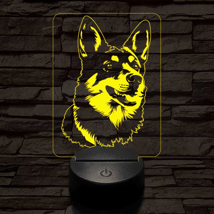 Svéd juhászkutya-fej 7 színű 3D led lámpa