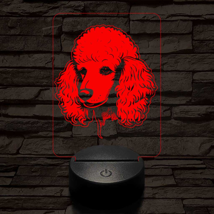 Közepes uszkár-fej 7 színű 3D led lámpa