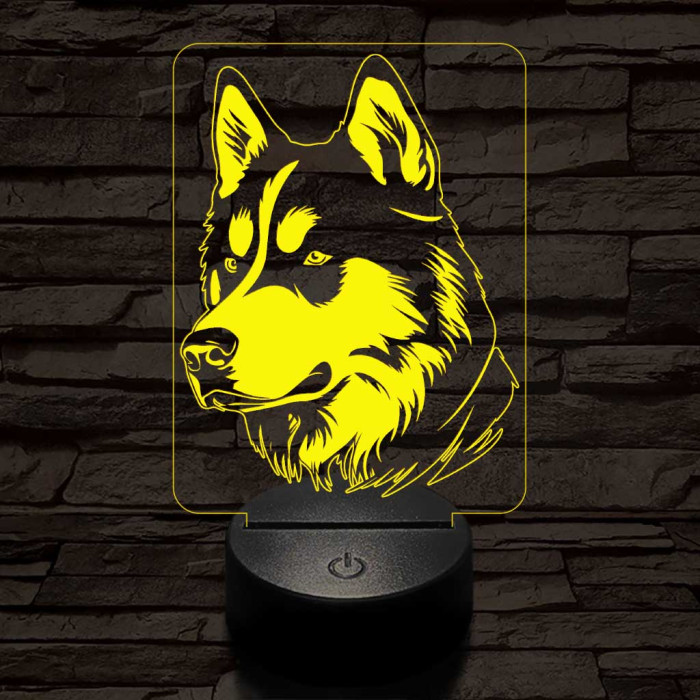 Szibériai husky-fej 7 színű 3D led lámpa