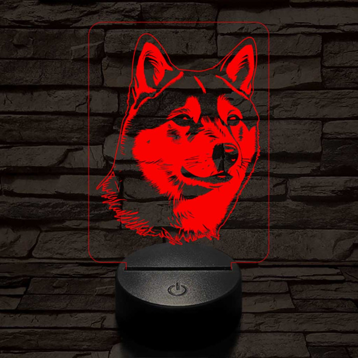 Shiba inu-fej 7 színű 3D led lámpa
