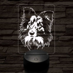 Shetlandi juhászkutya-fej 7 színű 3D led lámpa