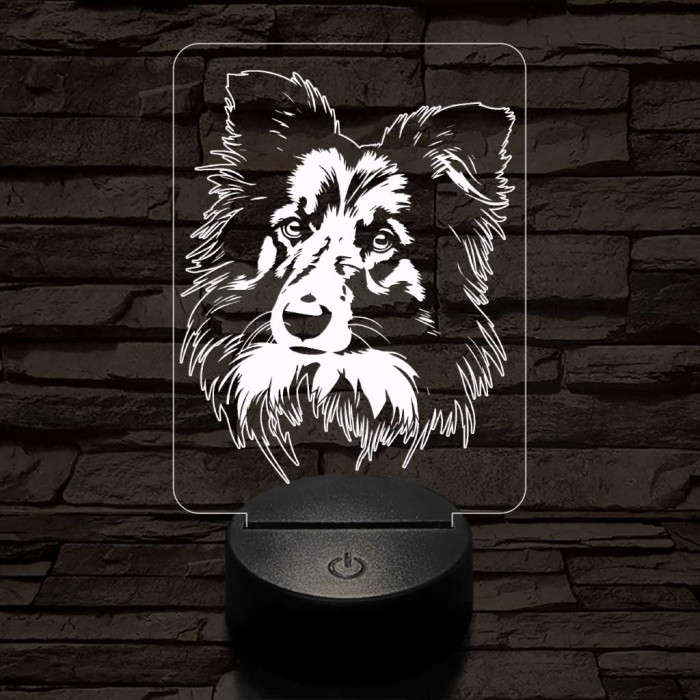 Shetlandi juhászkutya-fej 7 színű 3D led lámpa