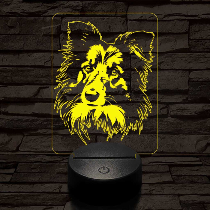 Shetlandi juhászkutya-fej 7 színű 3D led lámpa