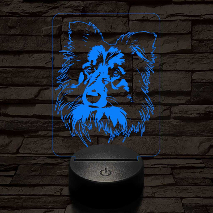 Shetlandi juhászkutya-fej 7 színű 3D led lámpa