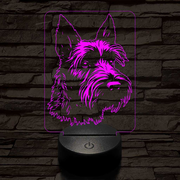 Skót terrier-fej 7 színű 3D led lámpa