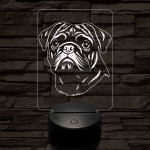 Mopsz-fej 7 színű 3D led lámpa