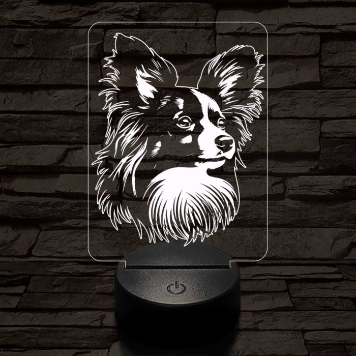 Papillon kutya 7 színű 3D led lámpa