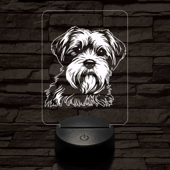 Dandie dinmont terrier-fej, 7 színű 3D led lámpa