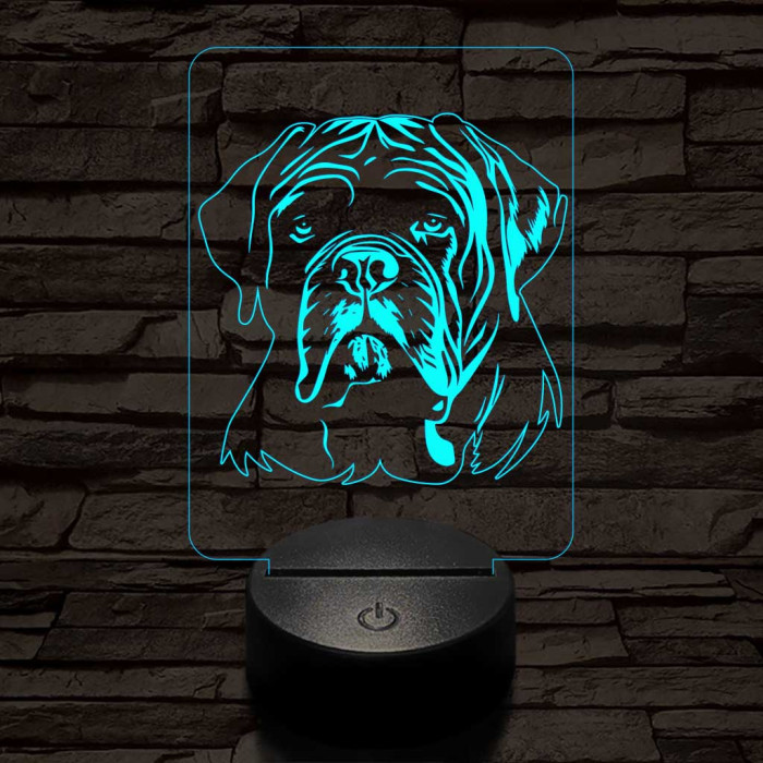 Bordeaux-i dog-fej, 7 színű 3D led lámpa