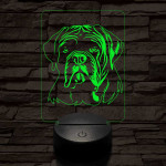 Bordeaux-i dog-fej, 7 színű 3D led lámpa