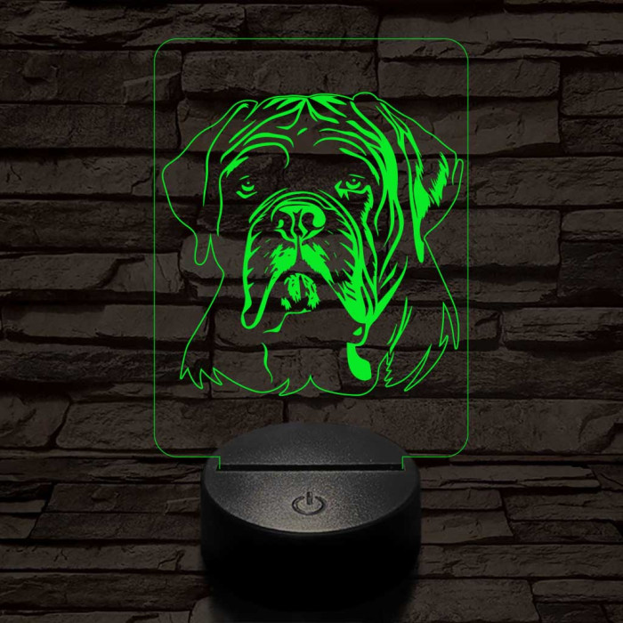 Bordeaux-i dog-fej, 7 színű 3D led lámpa