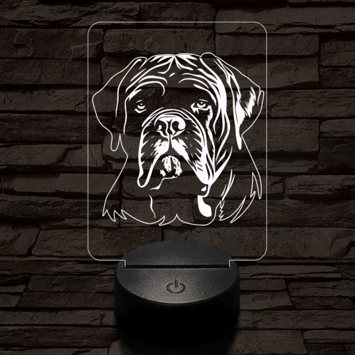 Bordeaux-i dog-fej, 7 színű 3D led lámpa