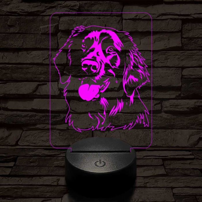 Simaszőrű retriever-fej, 7 színű 3D led lámpa