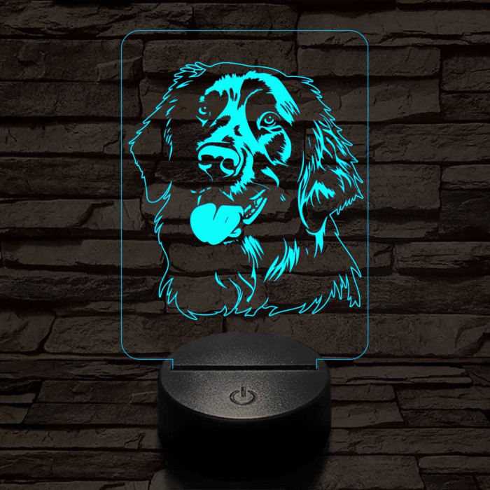 Simaszőrű retriever-fej, 7 színű 3D led lámpa