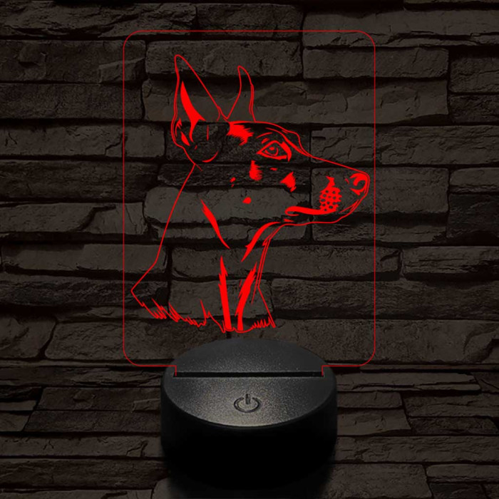 Német pincser-fej, 7 színű 3D led lámpa