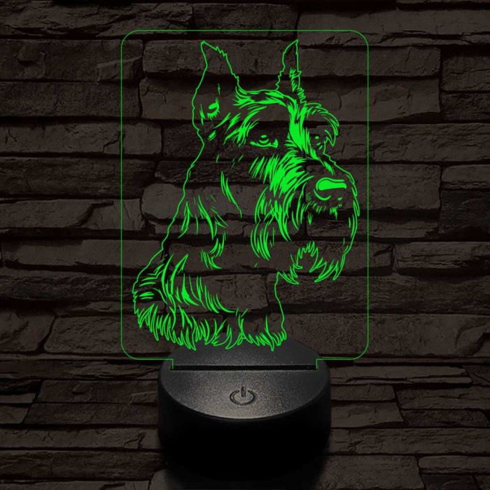Óriás snauzer-fej 7 színű 3D led lámpa