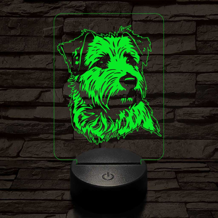 Glen of imaal terrier-fej 7 színű 3D led lámpa