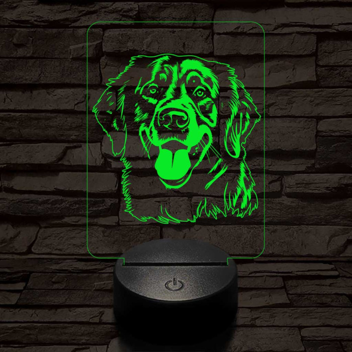 Golden retriever-fej 7 színű 3D led lámpa