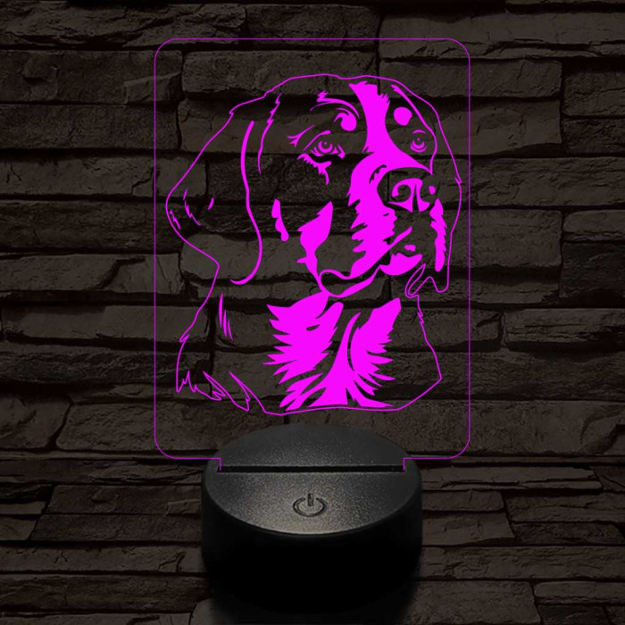 Nagy svájci havasi kutya-fej 7 színű 3D led lámpa