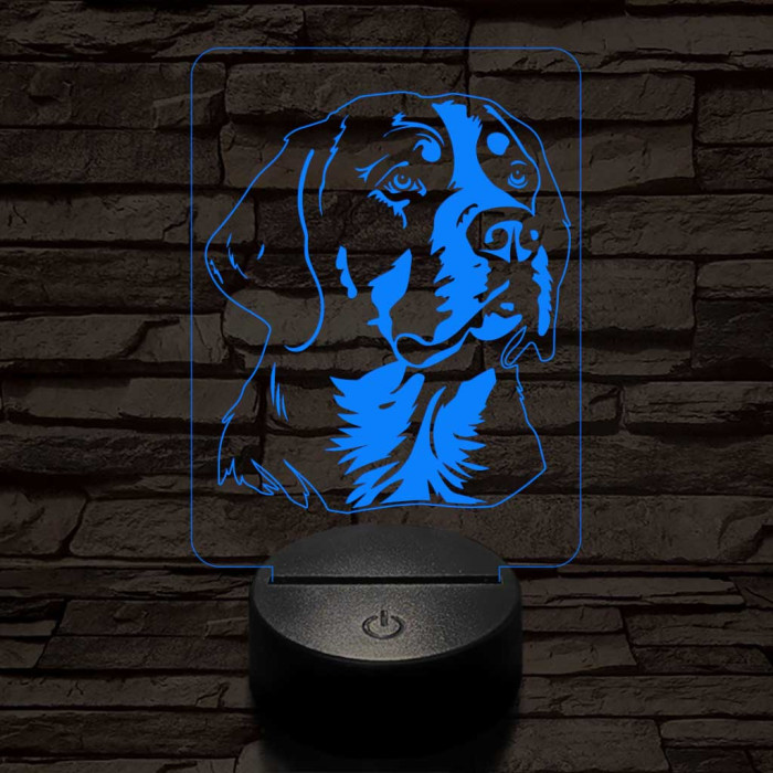 Nagy svájci havasi kutya-fej 7 színű 3D led lámpa