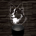 Izlandi juhászkutya-fej 7 színű 3D led lámpa