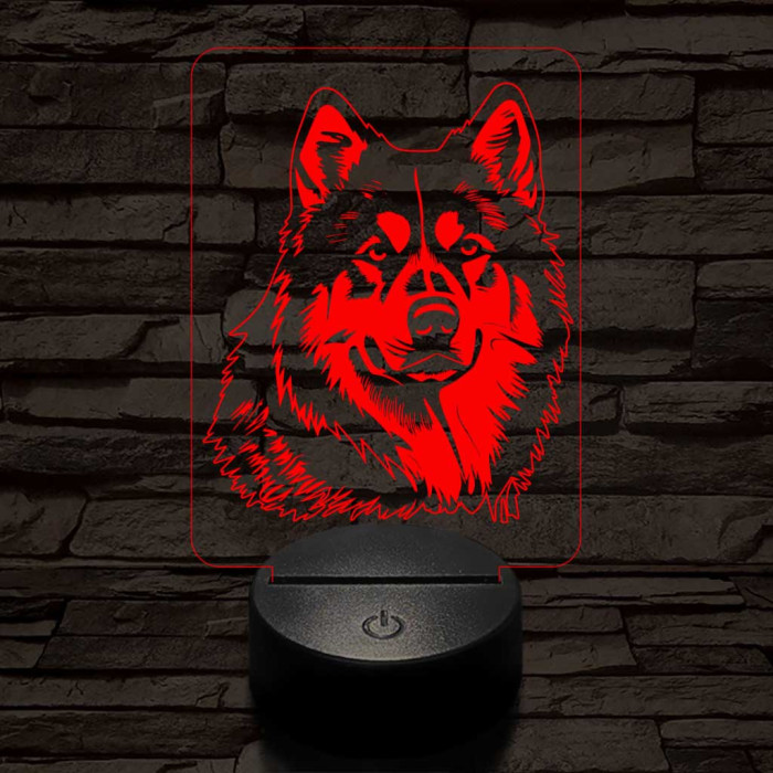 Alaszkai malamut-fej 7 színű 3D led lámpa