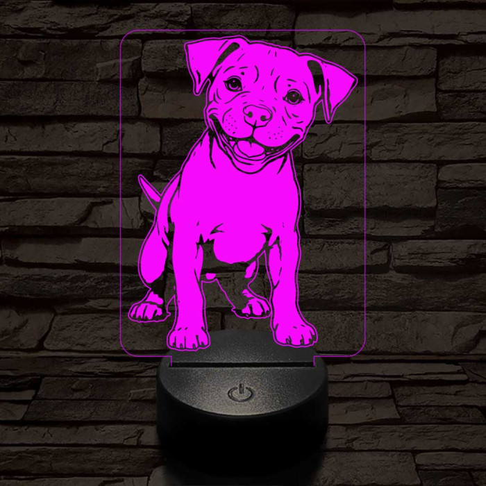 Amerikai pitbull kölyök-fej 7 színű 3D led lámpa
