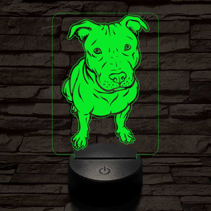 Amerikai pitbull-fej 7 színű 3D led lámpa