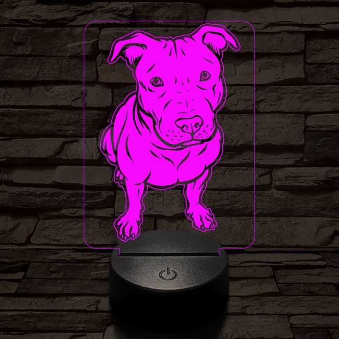 Amerikai pitbull-fej 7 színű 3D led lámpa