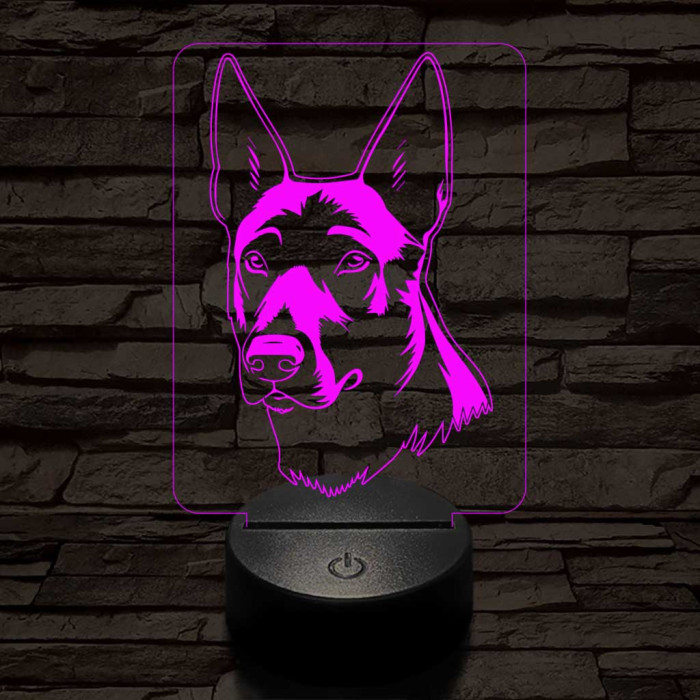 Belga juhászkutya-fej 7 színű 3D led lámpa