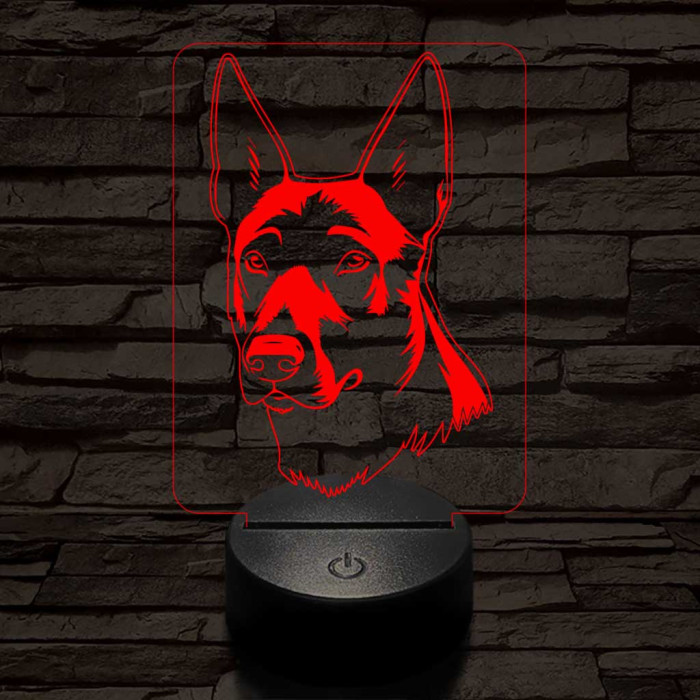 Belga juhászkutya-fej 7 színű 3D led lámpa