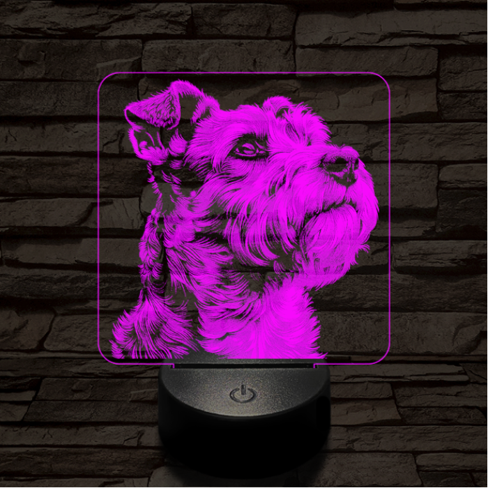 Schnauzer portré 7 színű valósághű 3D led lámpa