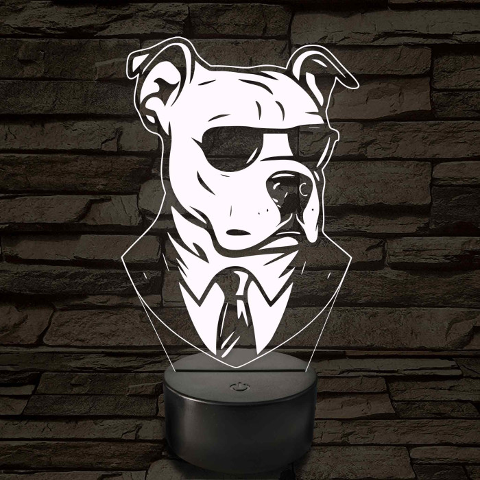 Bull Terrier öltönyben 7 színű, színváltós 3D led lámpa