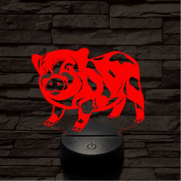 Foltos kismalac 7 színű 3D led lámpa