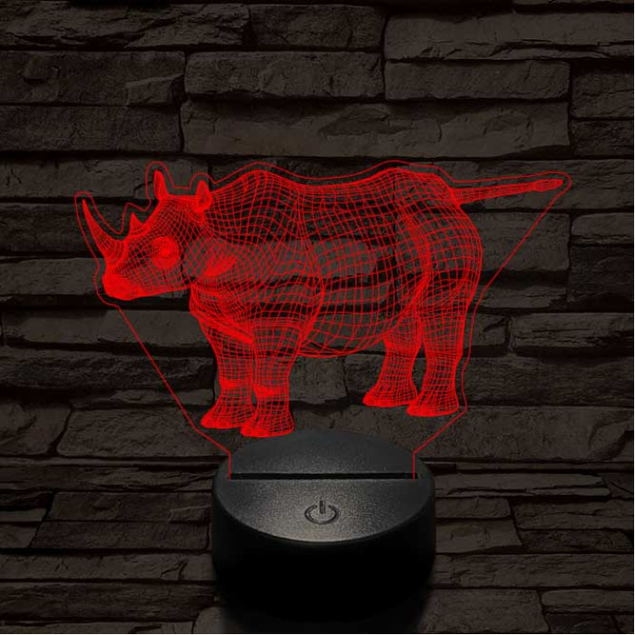 Rinocérosz 7 színű 3D led lámpa