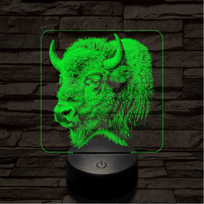 Bölény protré 7 színű valósághű 3D led lámpa