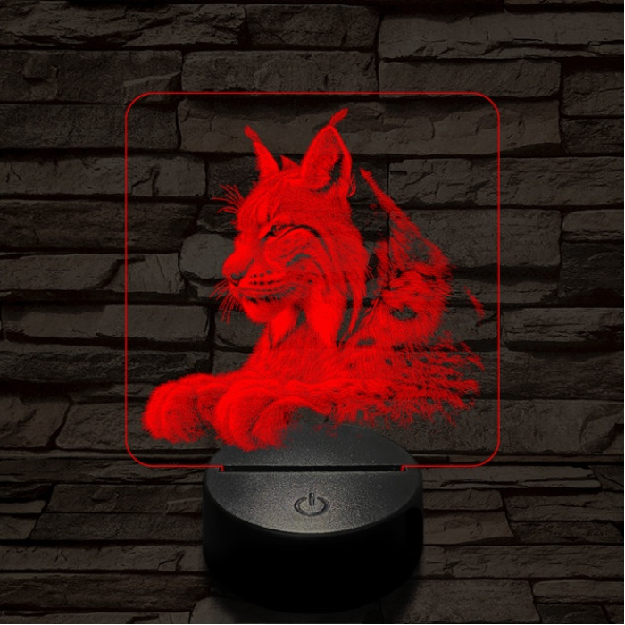 Hiúz portré 7 színű valósághű 3D led lámpa