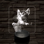 Kiscicus 7 színű, színváltós valósághű  3D led lámpa