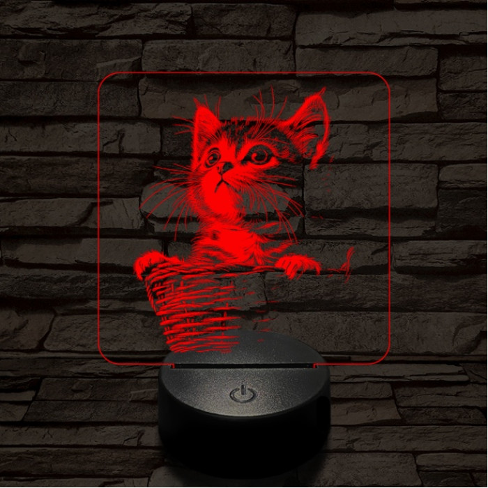 Kiscicus 7 színű, színváltós valósághű  3D led lámpa