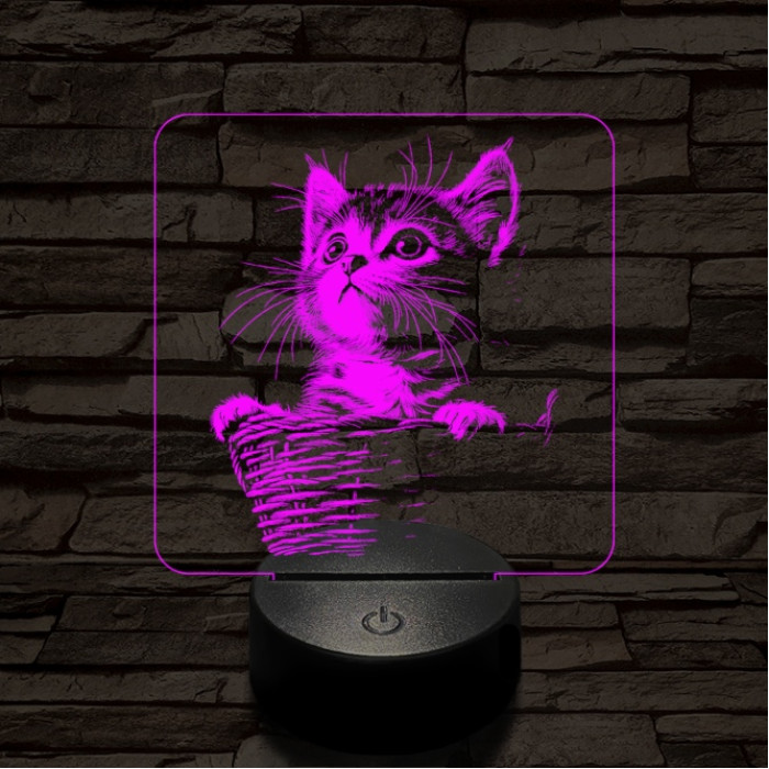Kiscicus 7 színű, színváltós valósághű  3D led lámpa