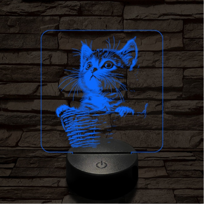 Kiscicus 7 színű, színváltós valósághű  3D led lámpa
