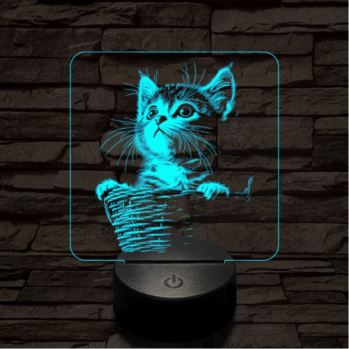 Kiscicus 7 színű, színváltós valósághű  3D led lámpa