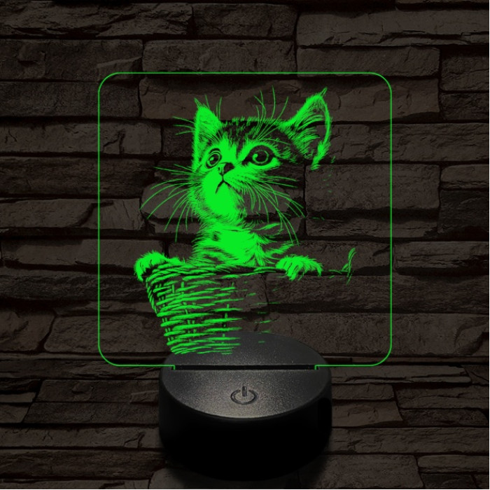 Kiscicus 7 színű, színváltós valósághű  3D led lámpa