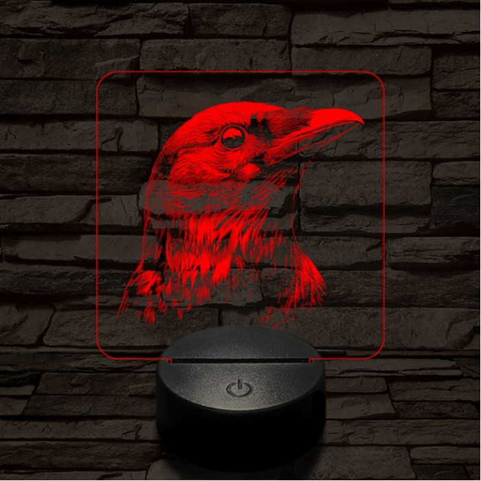 Holló portré 7 színű, színváltós valósághű 3D led lámpa